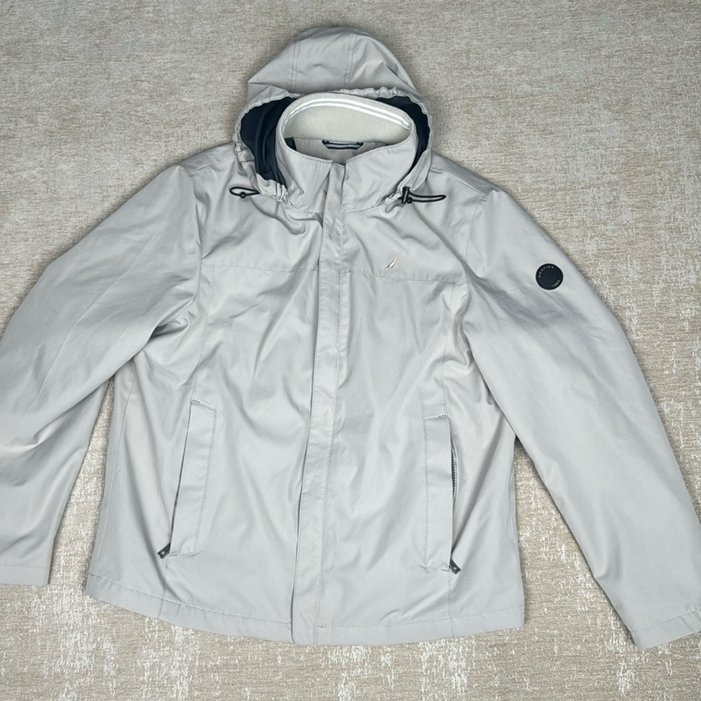 Size L Mens Nautica Hooded Full Zipper Bomber Jacket Authentic Clear Brown